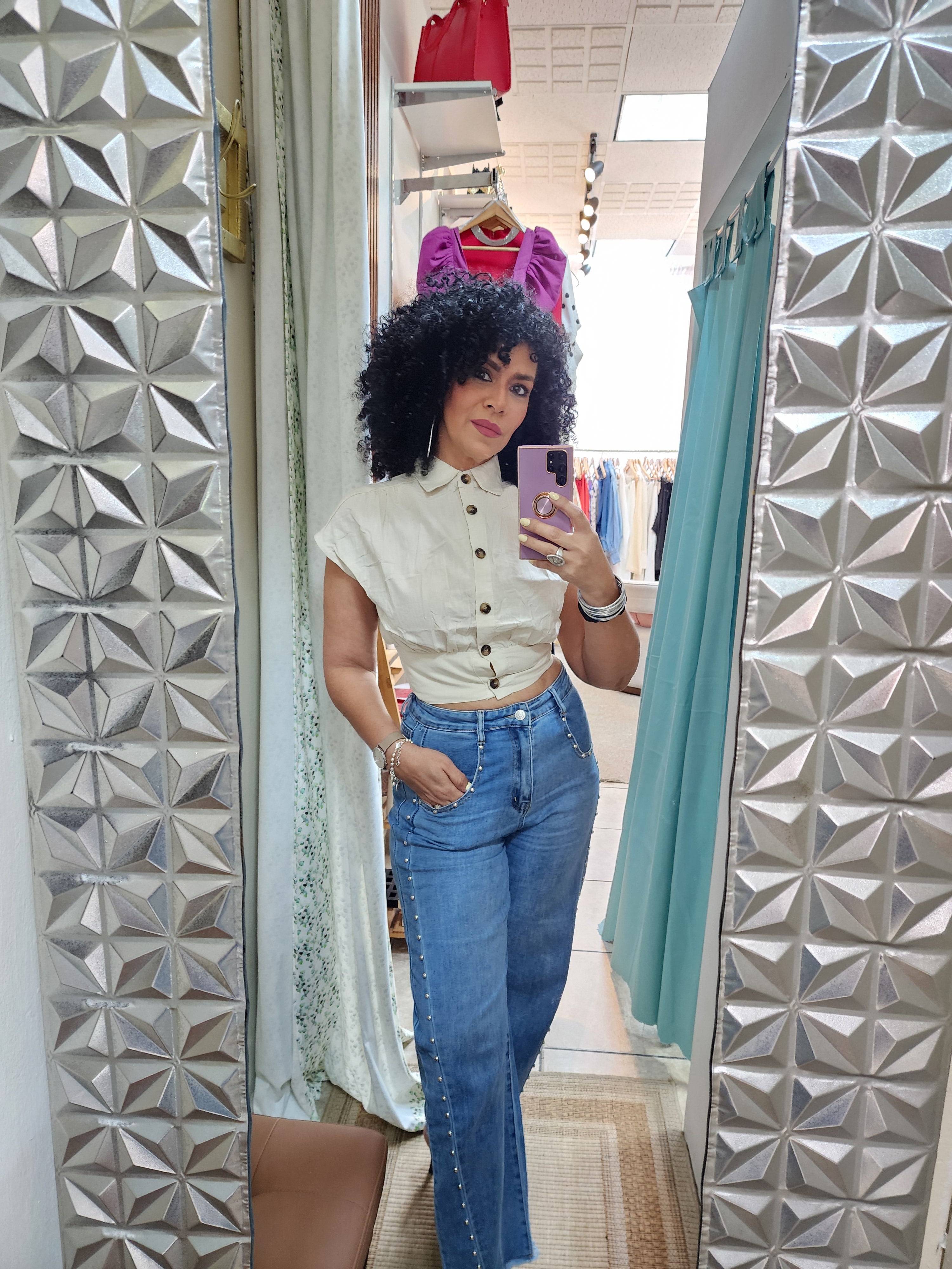 Linen crop top w buttons |Crop Top de Hilo con botones