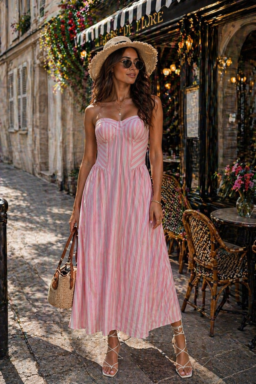 Stripe Pink Midi Dress