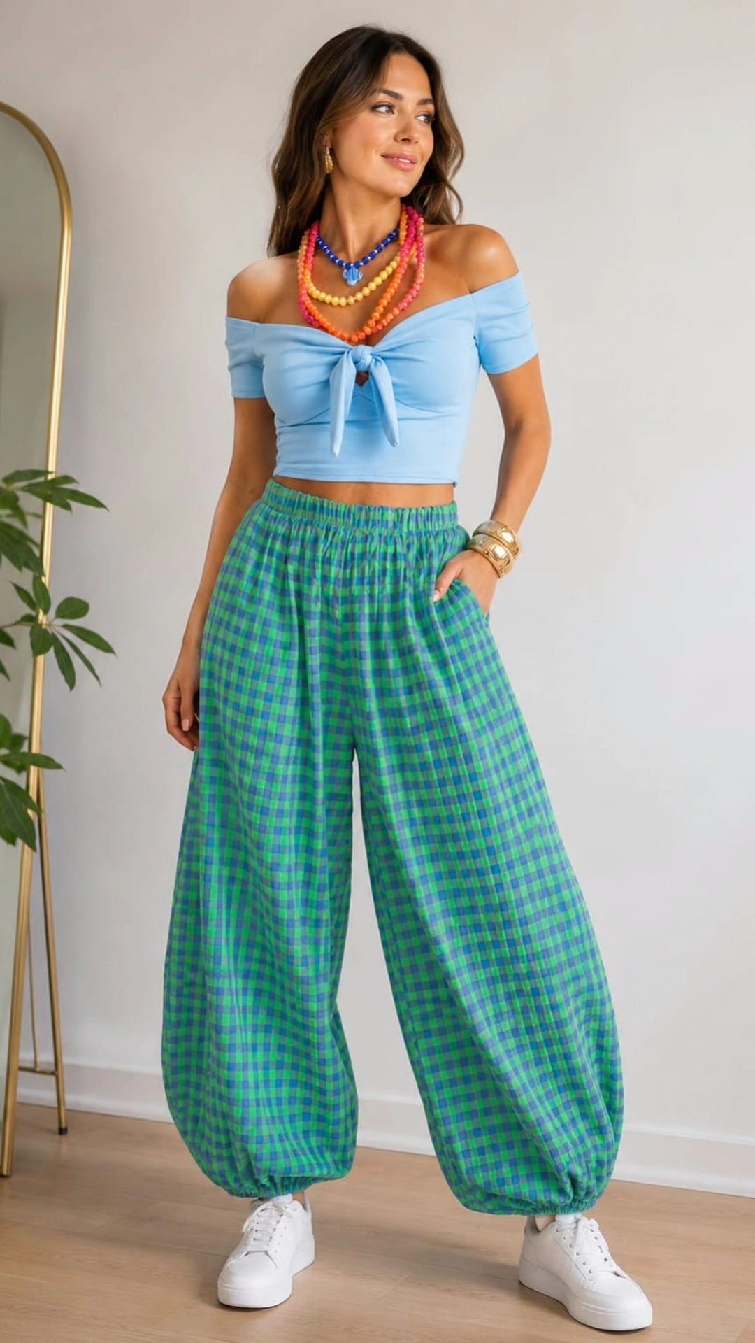 Gingham Balloon Pant