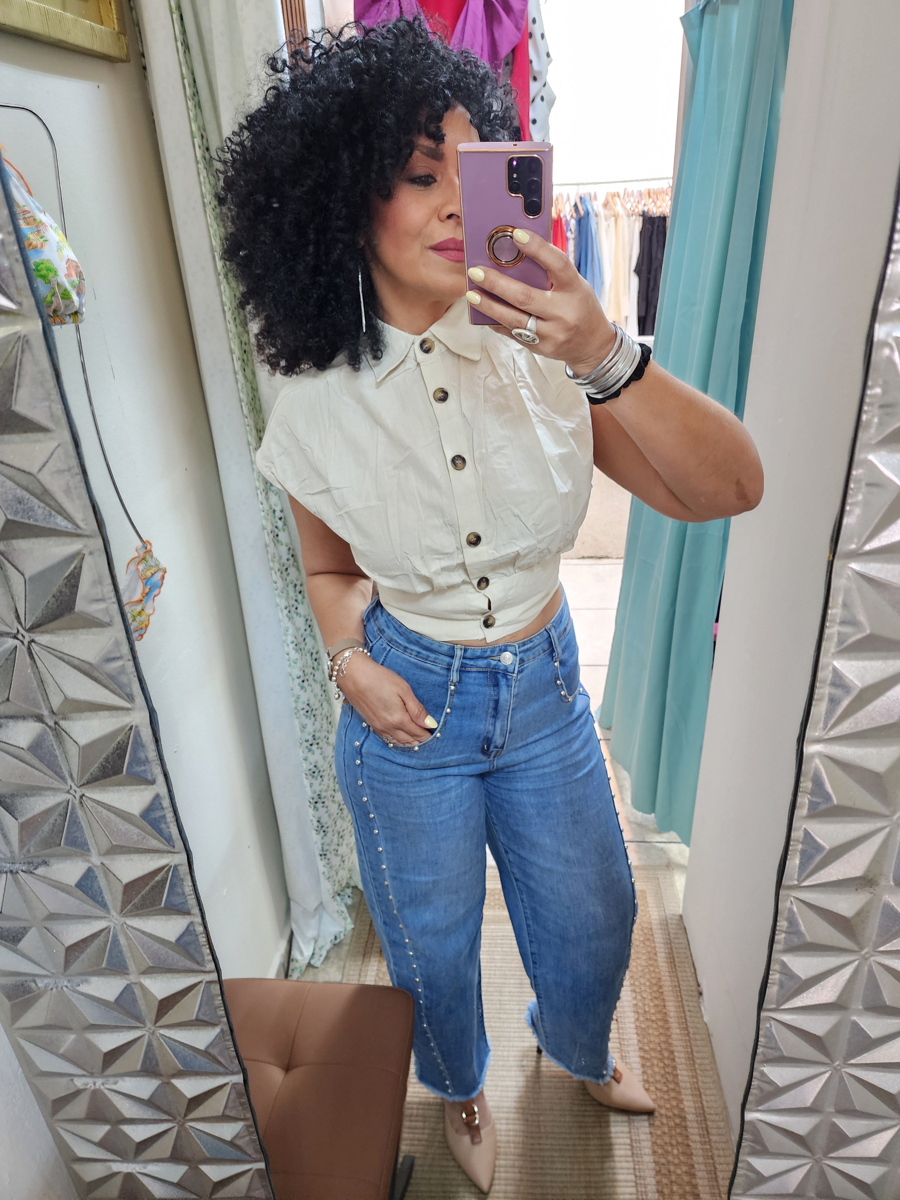 Linen crop top w buttons |Crop Top de Hilo con botones