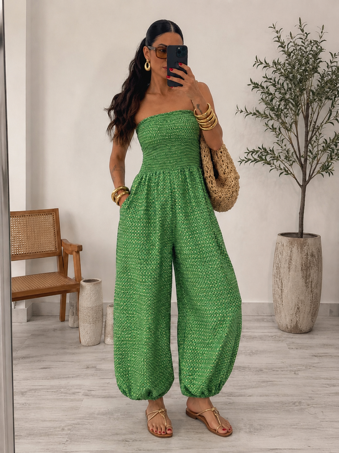 Green Gingham Jumpsuit